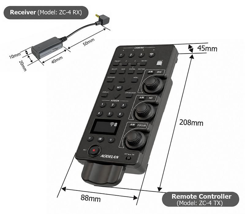 Aodelan ZC-4 Remote Commander TX / RX dimensions