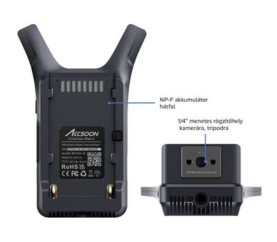 CineView Nano NP-F akkumulátorról vagy USB-C porton keresztül hálózati áramforrásról