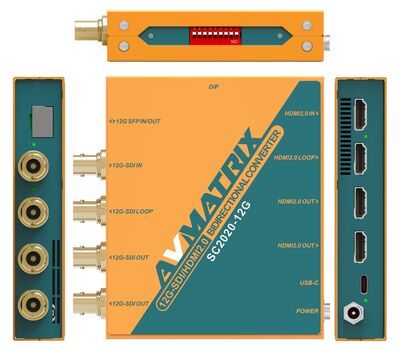 AVMatrix 12G-SDI/HDMI bidirectional konverter, optikai extender és videó splitter