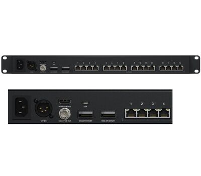 Blackmagic Ethernet Switch 360P hátoldali intefészek (alsó képen nagyításban)