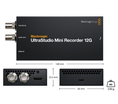 Ultrastudio Mini Recorder 12G Thunderbolt PC interfész, 12 G SDI bemenet és loop kimenet, HDMI2.0 bemenet