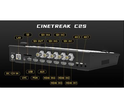 CineTreak C2S Videó keverő 4x HDMI és 4x SDI  bemenettel, USB és LAN interfészek, SD kártyahellyel