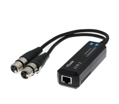 E-Link Dante 2 csatornás analóg input konverter RJ45 porttal és 2x XLR anya csatlakozóval szerelt kábellel