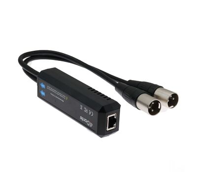 E-Link Dante 2 csatornás analóg output konverter RJ45 porttal és 2x XLR apa csatlakozóval szerelt kábellel