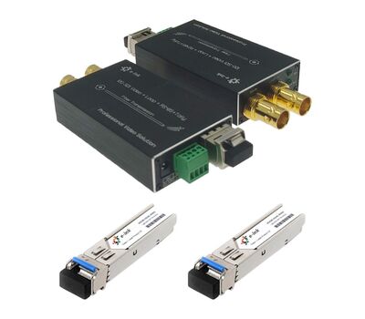 E-Link 12G-SDI Optikai konverter Tally-val és Reverse RS485-tel - adó és vevő szett tartozék SFP modulokkal
