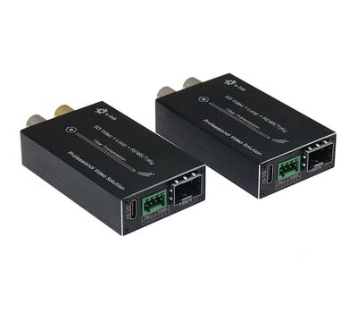 E-Link 1-ch 3G-SDI+Tally+Reverse RS485 optikai konverter adó (bal) és vevő (jobb) - A szett 2 db SFP modult tartalmaz
