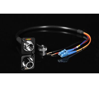 FieldCast 2Core Single Mode Hibrid panel csatlakozó kábel, előlapi anya panel csatlakozóval és 50 cm-es kibontás LC duplex csatlakozóval, rézvezetővel