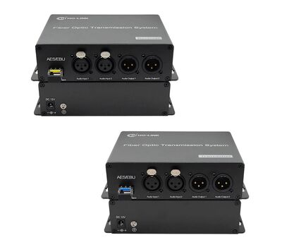 Ho-Link HL-AES-202XA 2-ch kétirányú digitális audio-optikai konverter vevő (RX - felső kép) 2x XLR Male kimenettel és adó (TX - alsó kép) 2x XLR Female bemenettel elől és hátulnézetben (A csomag 1-1 adót és vevőt tartalmaz)