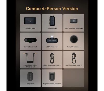 Hollyland Lark Max 2 Combo 4TX  szett komponensei