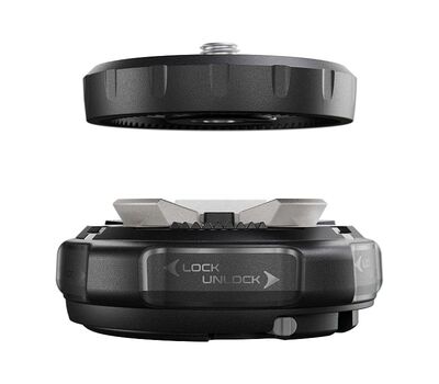 Manfrotto XChange Base és Plate egységei csavaros - Twist-Lock - rögzítő mechanizmussal, elfordulásgátló fogakkal
