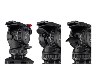 Sachtler aktiv8 Fluid állványfej  SpeedLevel rögzítési/szintezési technológiája: Speedlevel kar alsó állásban rögzíti a fejet (1.kép), felső állásban kioldja a fejet (2.kép), középső (S) állásban szintezhető a fej (3.kép)