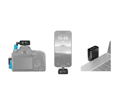 Sennheiser Profile Wireless vevővegység rögzítése vakusaru-adapterrel kamerára, USB-C / Lightning csatlakozóval mobiltelefonhoz vagy laptophoz