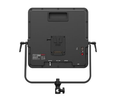 Flow10K panelantennába épített jelvevő (Rx): SDI kimenet, DC csatlakozó, USB port, V-Mount akkumulátor hátfal, OLED kijelző